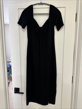 H&M Black Midi Dress with Tie-Front Detail